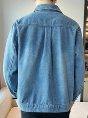 Threebooy Men's Denim Jackets with 6 Pockets Korean Fashion Black Blue Slim Fit Casual Jean Cargo Coat 2025 Autumn New for Dailywear