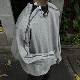 Threebooy Men's Chic Zipper Sweatshirt Light Luxury Long Sleeve Solid Color O Neck Korean Popular Retro Loose Leisure Streetwear Clothing