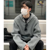Threebooy Knitted Light Luxury Pullovers Hooded Sweater Men Casual Striped Vintage Loose Zippers Solid Color Long Sleeve Hoodie M-3XL