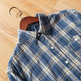 Threebooy Men Plaid Workwear Loose Casual Short Sleeve Shirt Breathable Vintage Button-Down Top Comfortable Streetwear