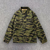 Threebooy Spring Men's Tiger Stripe Camo Camouflage Cargo Shirt Fashion Work Engineer Long Sleeved Shirt Jacket With Double Pockets
