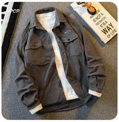 Threebooy American Retro Corduroy Shirt Men's Long-sleeved Korean Version 2025 Spring Autumn New Men's Trendy Workwear Jacket Shirt Jacket
