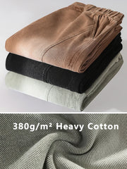 Threebooy Men's Straight Wide-Leg Jeans Korean Fashion Elastic Waist Washed Denim Pants Street Casual Baggy Jeans