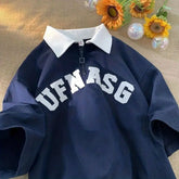 Threebooy Summer American men and women trendy personality half zip polo shirt short sleeved couple hip-hop loose retro casual T-shirt top