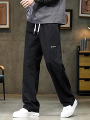 Threebooy 100% Cotton 4 Colors Men's Baggy Straight Casual Pants Elastic Waist Drawstring Fashion Korean High Street Cargo Male Trousers