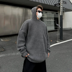 Threebooy Autumn Winter Hooded Solid Color Sweater Men Loose Casual Oversize Mens Knitted Lazy Sweatshirt Unisex Casual Pullover 2XL-M