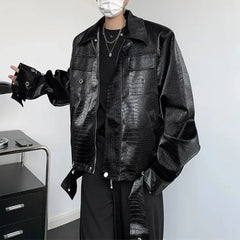 Threebooy American High Street Fashion Trend Hip Hop Leather Jacket Men Autumn And Winter New Casual Pu Leather Short Y2k Jacket Men