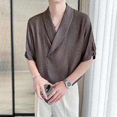 Threebooy Korean Fashion Summer Design Men's Shirt Versatile Half Sleeved Casual Pullover Lazy Streetwear Social Shirts Men Clothing