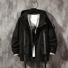 Threebooy Techwear Cargo Jacket Coat Men Hoodies Cardigan Male Hip Hop Spring Autumn Tops Korean Loose Streetwear Safari Style