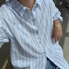 Threebooy New Japanese Vintage Men Striped Shirts Luxury Casual Trendy Long Sleeve Cardigan Tops Fashion Leisure Macaron Sunscreen Blouse