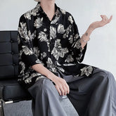 Threebooy Mens Shirts Floral Print Casual Shirts Summer Trend Streetwear Versatile Youth Breathable Five-Point Sleeve Tops Men'S Clothing