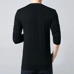Threebooy New Spring and Autumn Fashion Trend V-neck Panel Contrast Color Fashion Warmth Oversized Slim Fit Men's Bottom Shirt