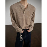 Threebooy Spring New Textured Henry Collar Men's Long Sleeved T-Shirt