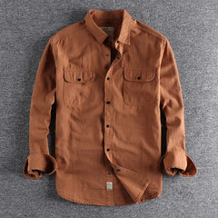Threebooy Vintage Retro Men Cargo Shirt Jacket Canvas Cotton Khaki Military Uniform Light Casual Work Safari Style Shirts Mens Tops Shirt