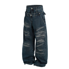 Threebooy Patchwork Design Jeans Mens Streetwear Punk Y2k Jeans Trousers Men Harajuku Vintage 2025 New Baggy Wide-leg Denim Pants Male