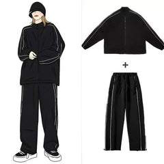 Threebooy Men's Sets New Casual One-piece Suit Male Sportswear Women Suits Overalls Trousers Loose Fleece Zipper Long Sleeves Jacket Pants