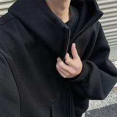 Threebooy Autumn Casual Zipper Long Sleeve Turtleneck Hoodies For Men New in High Street Fashion Hooded Sweatshirts Y2K Vintage Jackets