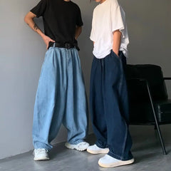 Threebooy Straight Jeans Men Blue Loose Denim Trousers Neutral Y2K Jean Streetwear Casual Wide Jeans Mans Pants Men Baggy Hip Hop