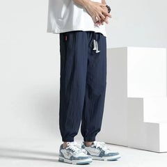 Threebooy Men Trendy Simple Streetwear Y2K Pockets Thin Harem Pants Summer Casual Solid Loose Comfortable Breathable Sweatpants Pantalones