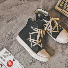 Threebooy High-top Sneakers for Women Men's Casual Shoes Cross-tied Thick Bottom Canvas Punk Designer Trendy Unisex Couple Shoes