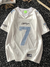 Threebooy Hip-hop American Retro Top V-neck Spliced letter Printed Short-sleeved Shirt Summer Casual Sports Breathable Jersey Men Women