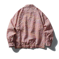 Threebooy Vintage Plaid Cargo Jackets Mens Streetwear Punk Y2k Casual Coats Harajuku Loose Hip Hop Japan Style Pink Jackets Male