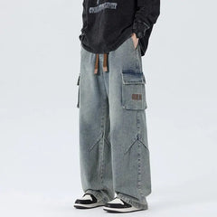 Threebooy 2025 Spring Men and Women Trendy workwear Straight leg denim pants for couples American hip-hop washed personalized casual pants