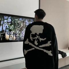 Threebooy Knitted Sweaters for Men Halloween Pullovers Man Clothes Black Couple Outfit Skeleton Maletry Y2k Streetwear New in Old Sheap X