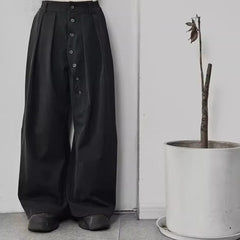 Threebooy Summer New Men's Solid Color Asymmetric Button Suit Trousers American Retro Fashion Trend Casual Loose Casual Men's Bottoms