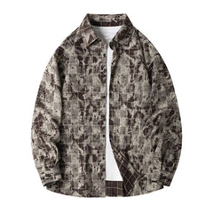 Threebooy Lapel Collar Casual Shirt Jacket Retro Plaid Tie-dye Men's Cotton Shirt Coat Long Sleeve Casual Single Breasted 5Colors
