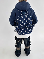 Threebooy Suede Star Denim Stripe Large Capacity Versatile Backpacks Splicing Backpack
