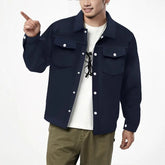 Threebooy Autumn Winter European American Casual Men's Lapel Single-breasted Solid Double Pocket Slim Jacket