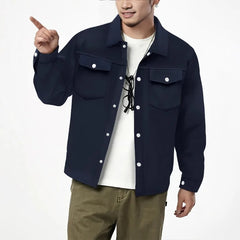 Threebooy Autumn Winter European American Casual Men's Lapel Single-breasted Solid Double Pocket Slim Jacket