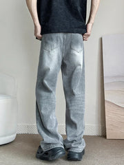Threebooy New Vintage Gray Baggy Jeans Men Fashion Harajuku Casual Y2k Pants Straight High Street Male Wide Denim Trousers