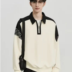 Threebooy Newly Designed Spliced Sweater for Men with Loose Collar and Zipper Men's Premium Polo Top for Men