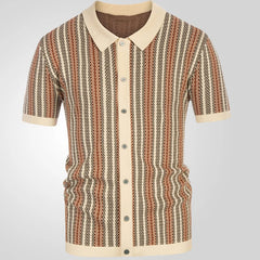 Threebooy Men's Business Leisure Knit Striped Polo Shirt Luxury Short Sleeve Button-down Shirts for Men Fashion Knitwear Summer New