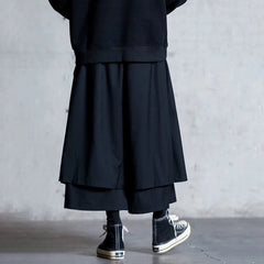 Threebooy Mens Y2k Culottes Double Layer Samurai Pants Hakama Spring Streetwear Fashion Trend Gothic Casual Pants Men'S Clothing New