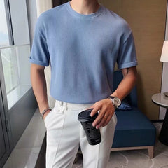 Threebooy Summer Clothing Men's Refinement Crew Neck Bottoming Shirt Solid Color Thin Cozy Leisure Loose Daily Short Sleeve T-Shirt
