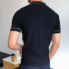 Threebooy Men's Business Slim-fit Knit Polo Shirt Light Luxury Leisure Button-down Short Sleeve Shirts Breathable Patchwork Knitwear M-3XL