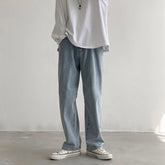 Threebooy Autumn Winter New Solid Color Fashion Jeanstrousers Man High Street Casual Zipper Pockets All-match Y2K Straight Pants