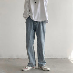Threebooy Autumn Winter New Solid Color Fashion Jeanstrousers Man High Street Casual Zipper Pockets All-match Y2K Straight Pants