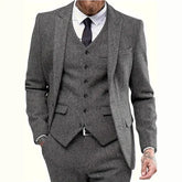 Threebooy Men's 3 Piece Herringbone Tweed Suit Vintage Brown Formal Wedding Party Outfit Slim Fit Business Casual Winter Blazer Set