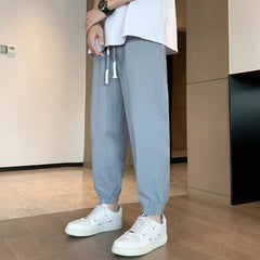 Threebooy Men's Casual Pants Summer Thin Fashion Loose Casual Pants Drawstring Cotton Linen Sweatpants Cropped