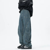 Threebooy Patchwork style Men's Baggy Straight Jeans Personality unisex Fashion Korean High Street Denim Pants Streetwear Male Trousers