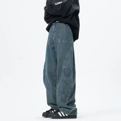 Threebooy Patchwork style Men's Baggy Straight Jeans Personality unisex Fashion Korean High Street Denim Pants Streetwear Male Trousers