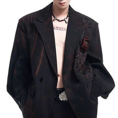 Threebooy Trendy Night Rose Handmade Graffiti Suit Jacket Men Autumn and Winter New Fashion Dark Night Party Dance High-end Suit Men