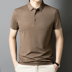 Threebooy Men's Summer New Short Sleeved Polo Shirt High-quality Ice Silk Slim Fit Casual Top Fashionable Printed Short Sleeved T-shirt