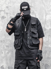 Threebooy Techwear Black Cargo Biker Vest Without Sleeve Tank Tops Men Sleeveless Top Men Clothing Japanese Streetwear Hip Hop
