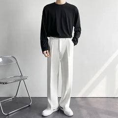 Threebooy 2025 New Men Straight Pants Fashion Korean Loose Suit Trousers Casual Draped Baggy White Wide Pant Male Streetwear
