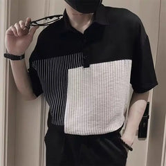 Threebooy Striped Polo Men's Short-sleeved Trendy Brand Ins Spliced lapel T-shirt New Casual Style